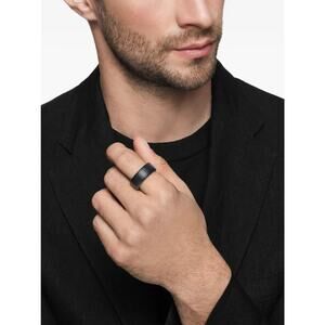 Mens Designer Black Titanium Streamline Band Ring 6mm Size 9